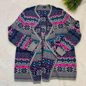 Torrid Blue and Neon Pink Snowflake Cardigan